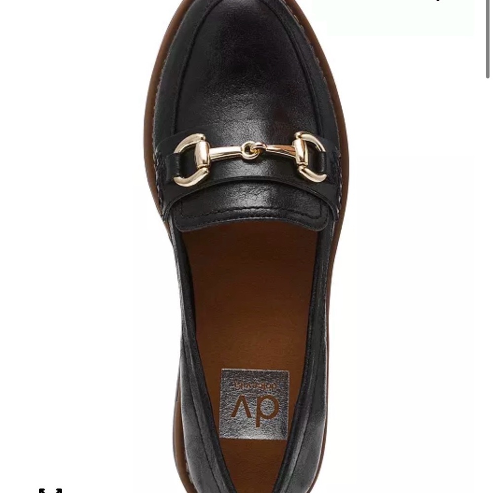 DV by Dolce Vita Black Leather Loafers with Gold Horsebit
